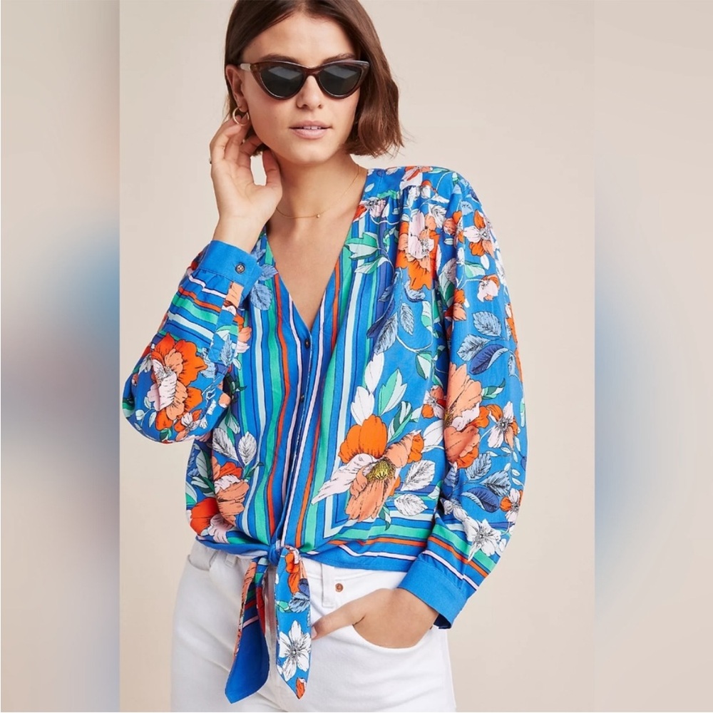 Anthropologie Maeve Elan Scarf Printed Blouse Size 6 - Picture 16 of 16